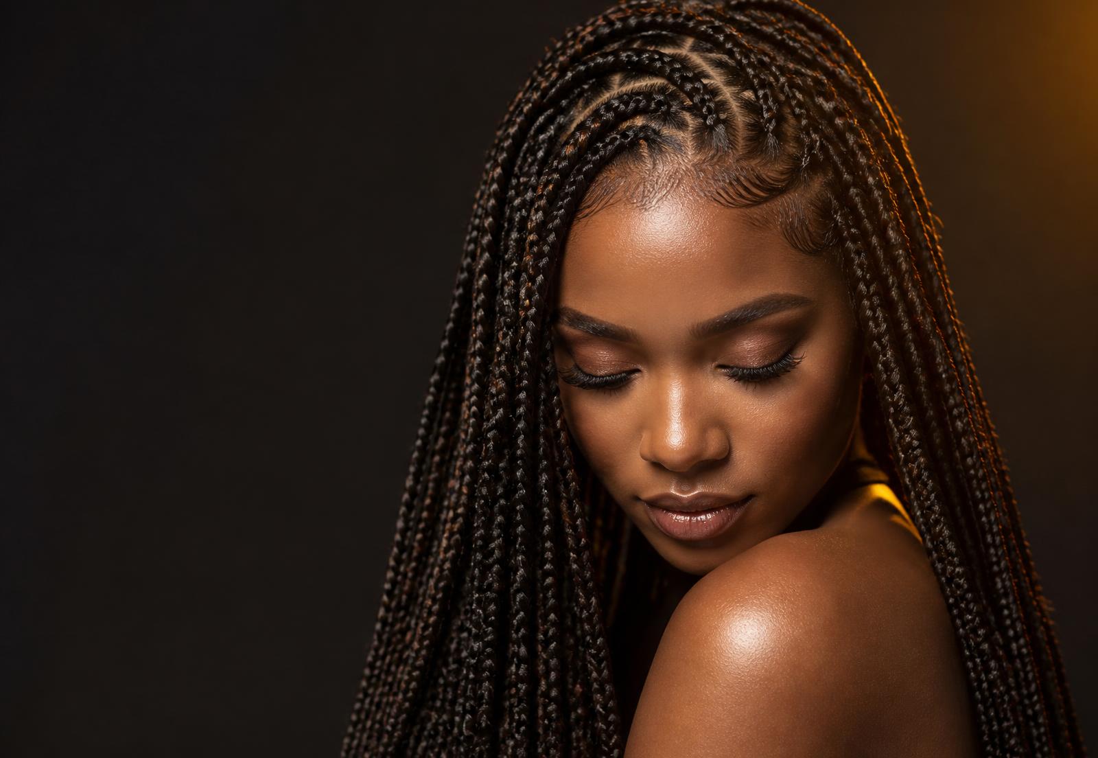 Long braided hairstyle created at KP Professional Hair Braiding in Brooklyn